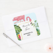 Schattige roze flamingo tropisch thema bruiloft vierkante sticker (Envelop)