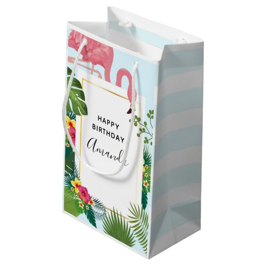 Schattige roze flamingo tropisch thema verjaardag klein cadeauzakje (Achterkant Gekanteld)