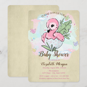 Schattige Roze Flamingo Vlinders Baby Shower  Kaart