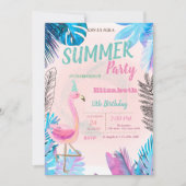 Schattige Roze Flamingo's Blauw Palmblad Verjaarda Kaart (Voorkant)