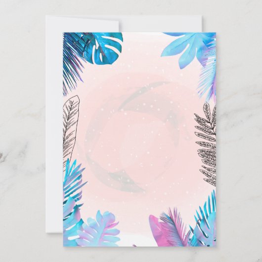 Schattige Roze Flamingo's Blauw Palmblad Verjaarda Kaart (Achterkant)