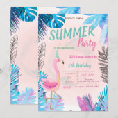 Schattige Roze Flamingo's Blauw Palmblad Verjaarda Kaart (Voorkant / Achterkant)