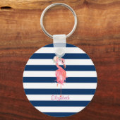 Schattige Roze Flamingo's Bloem,Gestreepte Sleutelhanger (Voorkant)