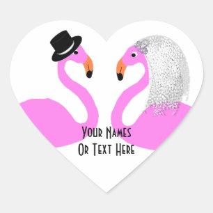 Schattige roze flamingo's bruid & bruidegom bruilo hart sticker