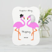 Schattige roze flamingo's bruid & bruidegom bruilo kaart (Staand voorkant)