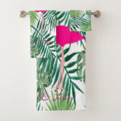 Schattige roze flamingos in liefde, palmbladeren bad handdoek (Insitu)