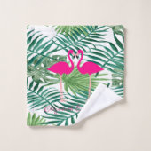 Schattige roze flamingos in liefde, palmbladeren bad handdoek (Wasdoekje)