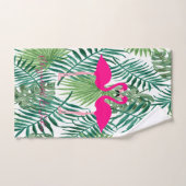 Schattige roze flamingos in liefde, palmbladeren bad handdoek (Handdoek)