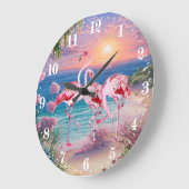 schattige roze flamingo's op het strand grote klok (Hoek)