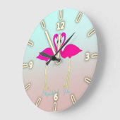 Schattige roze flamingos op maat van liefde grote klok (Hoek)