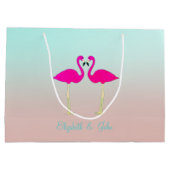 Schattige roze flamingos op maat van liefde large cadeautasje (Achterkant)