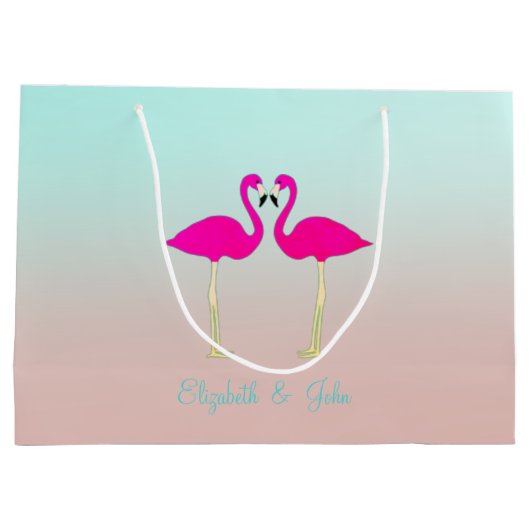 Schattige roze flamingos op maat van liefde large cadeautasje (Achterkant)