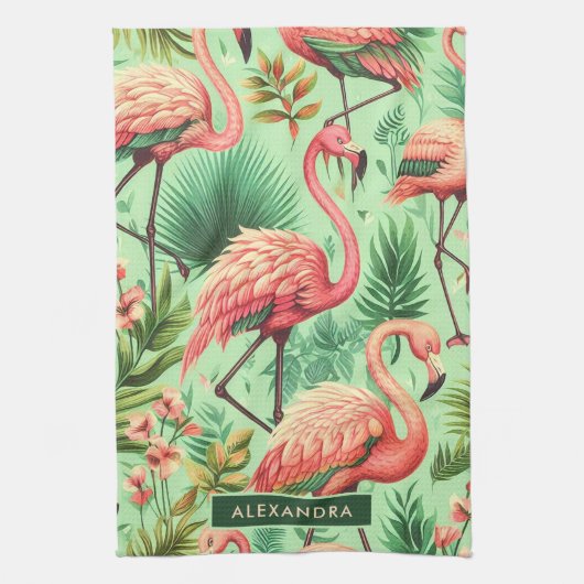 Schattige roze flamingo's Theedoek (Verticaal)
