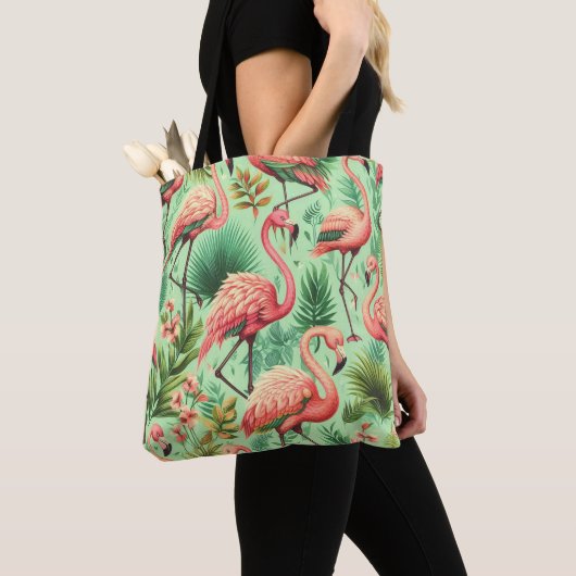 Schattige roze flamingo's Tote Bag (Dichtbij)