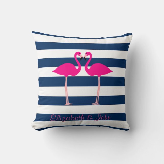 Schattige Roze Flamingo's Verliefd,Gestreepte-Pers Kussen (Voorkant)