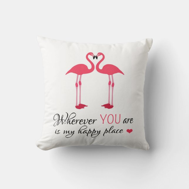 Schattige Roze Flamingo's Verliefd Kussen (Voorkant)