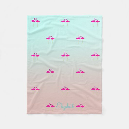 Schattige Roze Flamingo's Verliefd-Persoonlijk Fleece Deken (Voorkant)