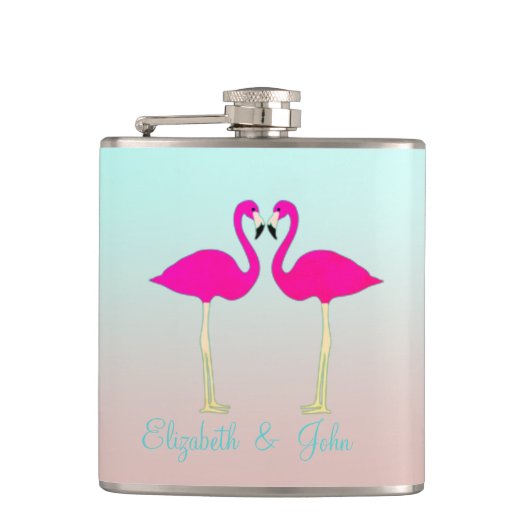 Schattige Roze Flamingo's Verliefd-Persoonlijk Heupfles (Voorkant)