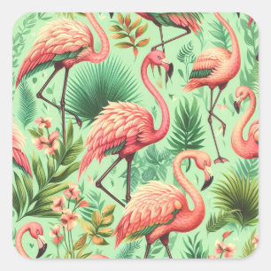  Schattige roze flamingo's Vierkante Sticker