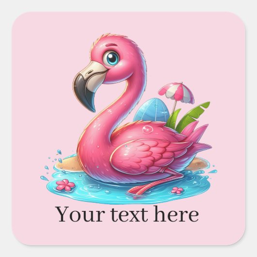 Schattige roze flamingostrand Zomer Vierkante Sticker (Voorkant)