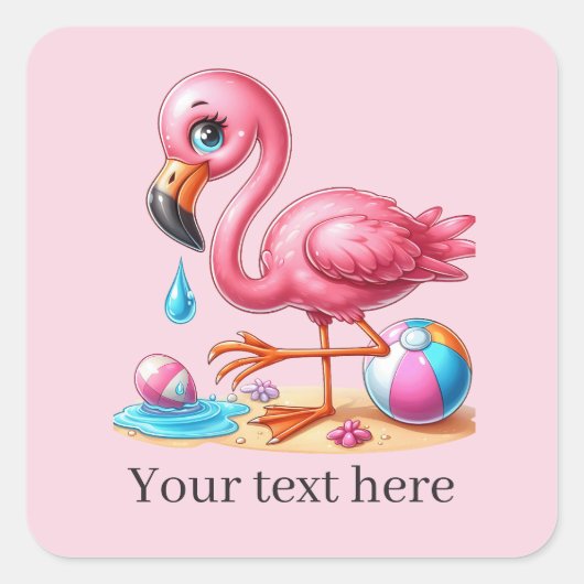 Schattige roze flamingostrand Zomer Vierkante Sticker (Voorkant)