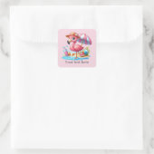 Schattige roze flamingostrand Zomer Vierkante Sticker (Tas)
