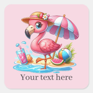 Schattige roze flamingostrand Zomer Vierkante Sticker