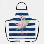Schattige Roze Flamingo'sTropisch blad,Gestreept Schort (Voorkant)