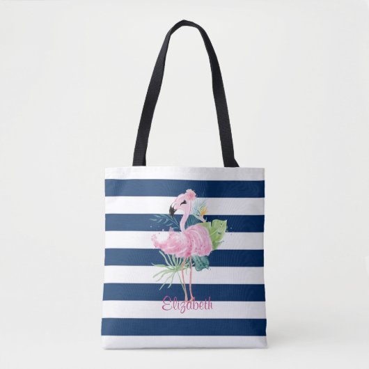 Schattige Roze Flamingo'sTropisch blad,Gestreept  Tote Bag (Voorkant)