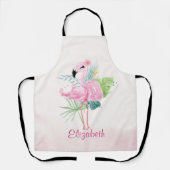 Schattige Roze Flamingo'sTropische Bladeren Schort (Voorkant)