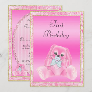 Schattige roze floppy oortjes konijntje eerste ver kaart