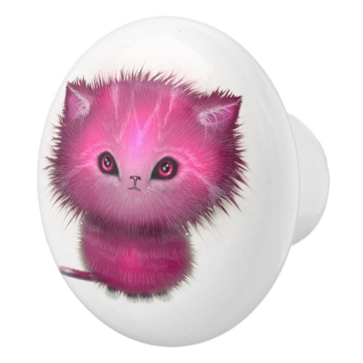 Schattige Roze Fluffy Kitty Kat Keramische Knop (Rechts)