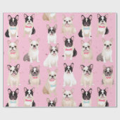 Schattige roze Frans Bulldog hart inpakpapier (Vlak)