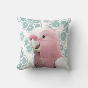 Schattige Roze Galah Kaketoe Papegaai Blauw Bloeme Kussen