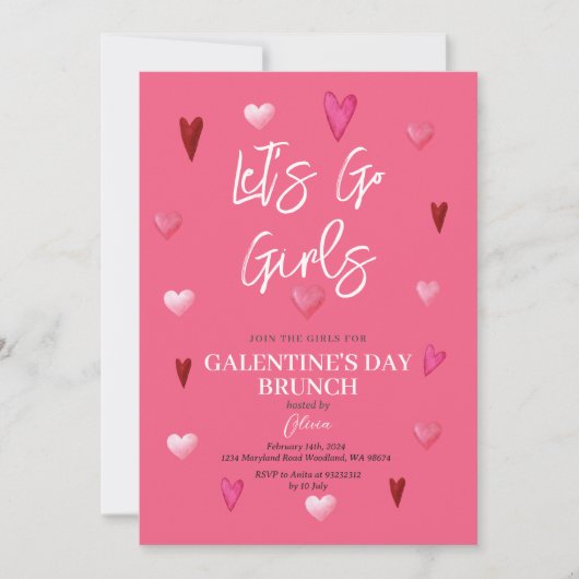 Schattige Roze Galentine's Day Party Brunch Diner Kaart (Voorkant)