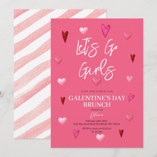 Schattige Roze Galentine's Day Party Brunch Diner Kaart (Voorkant / Achterkant)