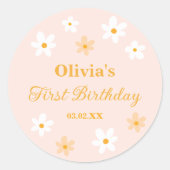 Schattige roze geel Daisy Verjaardagsgunst Ronde Sticker (Voorkant)