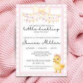 Schattige Roze & Geel Duckling Baby shower Uitnodi Kaart
