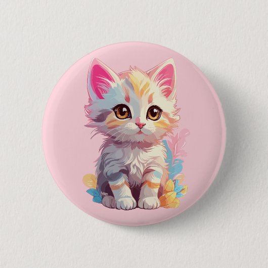 Schattige roze geel kawaii kitten ronde button 5,7 cm (Voorkant)
