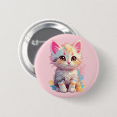 Schattige roze geel kawaii kitten ronde button 5,7 cm (Voorkant /achterkant)