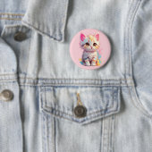 Schattige roze geel kawaii kitten ronde button 5,7 cm (In situ)