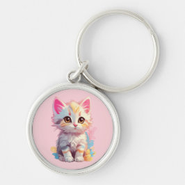 Schattige roze geel kawaii kitten sleutelhanger