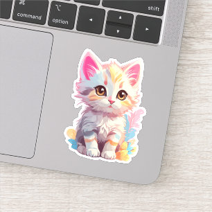Schattige roze geel kawaii kitten sticker