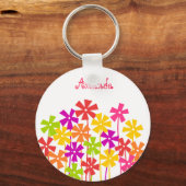 Schattige roze geel sinaasappel eenvoudige bloemen sleutelhanger (Voorkant)