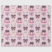 Schattige Roze Geest en Pompoen en Bogen Halloween Cadeaupapier (Vlak)