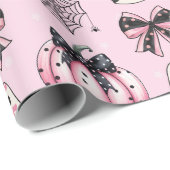 Schattige Roze Geest en Pompoen en Bogen Halloween Cadeaupapier (Rol Hoek)