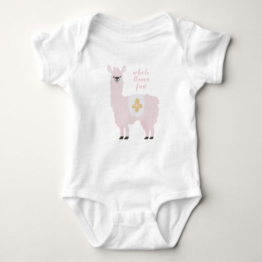 Schattige Roze Geheel Llama Fun Baby Romper (Voorkant)