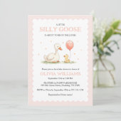 Schattige Roze Gekke Goose Girl Baby shower Kaart (Staand voorkant)