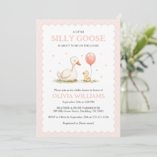 Schattige Roze Gekke Goose Girl Baby shower Kaart (Staand voorkant)