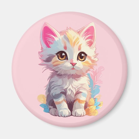 Schattige Roze Gele Kawaii Kitten Magneet (Voorkant)